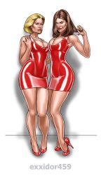 2girls ass baywatch_(franchise) baywatch_(tv_series) big_ass big_breasts blonde_hair breasts brown_hair bust busty caroline_holden chest cleavage curvaceous curves curvy curvy_figure digital_media_(artwork) dress exxidor455 exxidor459 female female_focus female_only full_body high_heels hips hourglass_figure huge_ass huge_breasts large_ass large_breasts legs light-skinned_female light_skin mature mature_female nicole_eggert pencil_dress pumps realistic red_dress red_heels red_high_heels short_dress short_hair simple_background sleeveless_dress slim_waist standing summer_quinn thick thick_hips thick_legs thick_thighs thighs voluptuous waist white_background wide_hips yasmine_blee