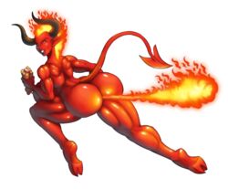 ass big_ass big_breasts breasts demien demon demoness fart female fiery_hair fire fire_fart fire_hair horns hot_dog nude sideboob succubus tail