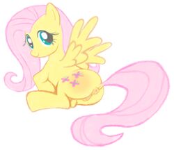 animal_genitalia anus ass cutie_mark equine female feral fluffy fluffy_tail fluttershy_(mlp) friendship_is_magic fur hair jetfrozen long_tail looking_at_viewer looking_back mammal my_little_pony pegasus pink_hair puffy_anus pussy smile solo transparent_background wings yellow_fur