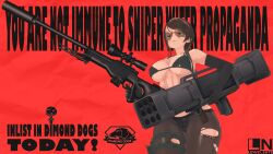 bikini female gun holding_rpg holding_sniper_rifle homage konami lewd_nite metal_gear metal_gear_solid metal_gear_solid_v metal_gear_solid_v:_the_phantom_pain pinup propaganda propaganda_poster quiet_(metal_gear) rpg sniper_rifle tagme