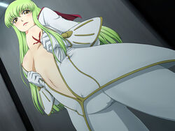 blush breasts c.c. code_geass female green_hair long_hair nipples yellow_eyes