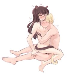 1boy animal_ears blake_belladonna blonde_hair blush breakfastb breasts brown_eyes brown_hair cat_ears cat_tail female long_hair nekomimi nipples rwby sex short_hair small_breasts sun_wukong sun_wukong_(rwby) tail