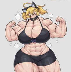 abs chocker glasses hyper_breasts muscular_female original_character sheepapp