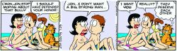 1girls beach black_hair breasts brown_hair comic dark_hair edit edited edited_official_artwork female garfield_(series) garfield_the_cat human jon_arbuckle lipstick liz_wilson male/female naked naked_female nipples non-human nude_female odie sitting tagme tagme_(artist)