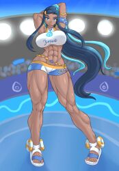 1girls abs dark-skinned_female female female_only human muscular_female nessa_(pokemon) pokemon pokemon_ss sheepapp solo