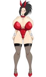 1girls big_breasts black_eyes black_hair blush boku_no_hero_academia bunny_ears bunnysuit huge_breasts momo_yaoyorozu my_hero_academia pinup sihkygmojsn standing