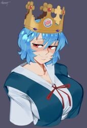 1girls big_breasts blue_hair blush breasts burger_king clothed clothing crown female female_focus female_only gigantic_breasts grin huge_breasts large_breasts looking_at_viewer neon_genesis_evangelion nezulet red_eyes rei_ayanami school_uniform short_hair smile smirk solo solo_female solo_focus voluptuous