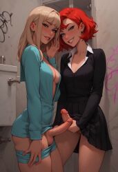 2futas ai_generated bathroom come_hither dickgirl erect_penis erection futa_focus futa_only futa_sans_pussy futanari huge_cock inviting masturbating masturbation original original_character revenge623 self_upload skirt slut window