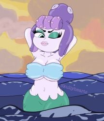 1girls barely_contained big_breasts bra cala_maria chubby_female cuphead_(game) giantess huge_breasts mermaid plump_lips sea skullyhearts wet_skin wink