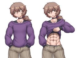 abs androgynous big_head chocker hazel_eyes long_hair muscular_male original_character sheepapp shirt_lift