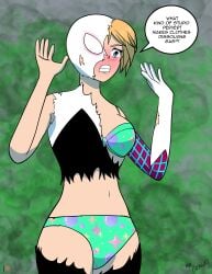 belly_button bra bra_and_panties destroyed_clothing euf exposed_bra exposed_panties exposed_underwear gwen_stacy marvel marvel_comics midriff mrbragas panties spider-gwen underwear