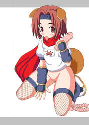 animal_ear arcana_heart bandana blush brown_eyes brown_hair condom dog_ear dog_tail konoha_(arcana) konoha_(arcana_heart) pussy tail vanyazenai