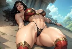 1girls ai_generated ass bazoombasakimbo belt big_ass big_breasts black_hair blue_eyes breasts cleavage curvaceous curvy curvy_body curvy_female curvy_figure dc dc_comics dcau female heroine justice_league justice_league_unlimited solo superhero superhero_costume superheroine thick_thighs tiara voluptuous voluptuous_female wide_hips wonder_woman wonder_woman_(series)