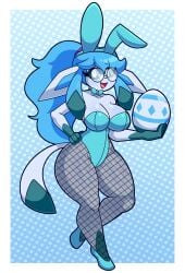 2024 alternative_fashion annyglaceon_(mintyspirit) anthro big_breasts black_body blue_body blue_clothing blue_fur blue_hair blue_sclera blue_suit blush bow_ribbon breasts bunny_costume clothing costume digital_media_(artwork) ears_down easter easter_egg eeveelution egg eyebrow_through_hair eyebrows eyelashes eyewear fake_ears fake_rabbit_ears female fishnet_clothing fishnet_legwear footwear full-length_portrait fur generation_4_pokemon glaceon glasses hair hand_on_hip hi_res holding_egg holding_object holidays legwear mintyspirit nerd nintendo open_mouth pivoted_ears pokemon pokemon_(species) pokemon_egg ponytail portrait shoes smile solo suit thick_thighs translucent translucent_hair white_eyes