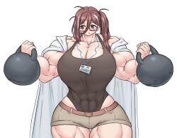 abs glasses huge_breasts muscular_female original_character sheepapp weightlifting