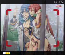 2boys akaito anal blue_eyes blue_hair bottomless censored cock_and_ball_torture cuffed exhibition exhibitionism fanloid forced_yaoi handcuffs kaito_(vocaloid) male male_urethral_insertion malesub matching_hair_and_eyes multiple_boys nail_polish penis phone pointless_censoring public rape red_eyes red_hair scarf tied_penis urethral_insertion vocaloid window yaoi