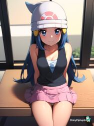 1girls ai_generated blue_eyes cute dawn_(pokemon) female legs panties pokemon shinypiplup skirt