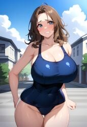 1girls absurdres ai_generated breasts collarbone female high_resolution highres huge_breasts large_breasts one-piece_swimsuit solo takayanagi_hayabusa