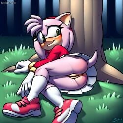 1girls ai_generated amy_rose hedgehog_girl mobian_(species) mobians.ai no_panties nude_female sillysailor sonic_(series) sonic_the_hedgehog_(series) sports_uniform wood