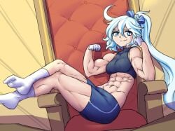 abs alternate_muscle_size blue_hair furina_(genshin_impact) genshin_impact muscular_female sheepapp throne