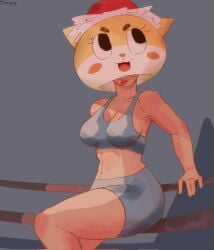 1girls abs artist_request chiitan female female_focus female_only looking_at_viewer mascot mascot_costume mascot_head mask masked masked_female muscular muscular_female sports_bra sportswear thick thick_thighs thighhighs thighs tongue tongue_out