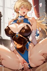 2d ai_generated bastard!! big_breasts blonde_hair cowgirl_position cum cum_in_pussy cum_inside daylight indoors indoors_sex leotard panties_aside sean_ari sex tagme vaginal_penetration window