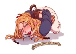 1girls arms_behind_back blush bondage dungeon_meshi face_down_ass_up female female_only gagged looking_at_viewer marcille_donato maykitz_(artist) solo sweating tagme tied_up