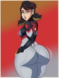 1girls ass ass_focus black_hair blue_eyes blueartfiend bodysuit breasts butt_focus huge_ass large_ass marvel marvel_comics marvel_rivals peni_parker peni_parker_(marvel_rivals) plugsuit sp//dr spider-man_(series) thick_thighs thighs