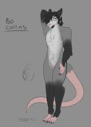 abs absurd_res alternative_fashion american_opossum andromorph anthro bo_collins body_hair clitoris cumcadaver cuntboy enlarged_clitoris eyeliner facial_tuft genitals goth happy_trail hi_res intersex makeup mammal marsupial mastectomy_scar mullet pubes scar solo tuft whiskers