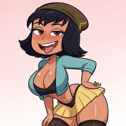 1girls ai_generated big_breasts cats62 cleavage female_only hand_on_hip janna_ordonia pleated_skirt solo solo_female star_vs_the_forces_of_evil thighhighs thong
