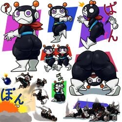 angry_face anthro ass_slap ass_up big_ass big_butt big_thighs blue_belt blush bomb bomberman bomberman_jetters bubble_ass bubble_butt cute explosion hand_holding heart hige_hige_bandit holding_hands huge_ass huge_butt humanoid japanese_text knocked_out looking_at_viewer looking_back male_only mouth_open no_humans non-human non-human_only purple_eyes question_mark red_scarf robot shocked shocked_expression slap slapping_butt small_balls tagme_(artist) text thick_thighs tired_eyes yaoi