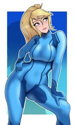 blonde_hair blue_eyes breasts female female_only metroid mwxxxart nintendo samus_aran solo zero_suit_samus