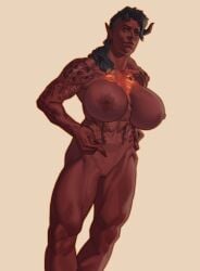 1girls baldur's_gate_3 big_breasts karlach lerbedlington nude red_skin solo white_background