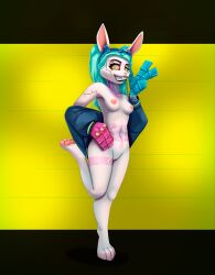 anthro beastars breasts cyberpunk female female/female hare haru_(disambiguation) lagomorph leporid mammal rabbit rebecca_(disambiguation) solo