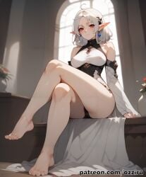 absurd_res ai_generated anime barefoot crossed_legs cute elf elf_ears elf_female elf_girl feet female female_focus full_body hi_res highres mushoku_tensei ozziru patreon self_upload sexy short_hair sitting sylphiette_(mushoku_tensei) uncensored white_hair