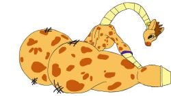 2025 anthro armlet baikoko_island_(tansau) bangle big_ass big_butt breasts brown_eyes cloven_hooves dummythicc_(tansau) ear_piercing ear_ring female female_only giraffe giraffid horn jewelry long_legs long_neck looking_at_viewer looking_back looking_back_at_viewer mammal_humanoid nude ring_piercing short_hair solo spots springtron tansau very_long_neck white_background