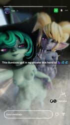 _hatabe bathroom big_breasts big_butt big_cock blonde_hair blue_skin cock day futa_on_female futanari grabbing_cock green_hair hatabe huge_breasts huge_cock instagram_story intersex league_of_legends pink_eyes poppy purple_skin selfie shortstack shower showering small_breasts vex_(league_of_legends)