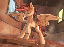 ad_kayle animal_genitalia animal_penis balls bathing bodily_fluids closed_eyes cum cum_drip cutie_mark digital_drawing_(artwork) digital_media_(artwork) dripping equid equine equine_genitalia equine_penis fan_character feathered_wings feathers feral friendship_is_magic genital_fluids genitals hair half-erect hasbro hi_res horse kayle_rusty_(character) male mammal my_little_pony mythological_creature mythological_equine mythology nude open_mouth pegasus penis pony shower showering solo steam tail wings