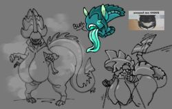 3girls alien alien_(franchise) alien_girl ass ass_bigger_than_head big_ass big_breasts big_butt breasts breasts_bigger_than_head bubble_butt chained chains curvaceous curvy curvy_figure doodle english_text female female_only grey_background huge_ass huge_breasts long_tail long_tongue mole mole_on_breast musk musk_clouds musky_butt no_eyes no_nipples onomatopoeia open_mouth steam steaming_body steamy_ass tail text thick_thighs tongue tongue_out torururuu voluptuous voluptuous_female wide_hips xenomorph