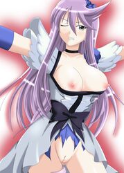 breasts prede purple_hair pussy torn_clothes