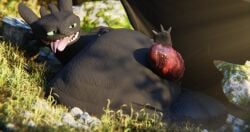 3d_(artwork) animal_genitalia anonymous_artist balls belly big_balls big_belly big_penis black_body digital_media_(artwork) dragon dreamworks european_mythology feral forest fury_(httyd) genitals how_to_train_your_dragon lying male morbidly_obese mythological_creature mythological_scalie mythology night_fury obese on_back oral overweight penis plant scalie solo solo_focus toothless tree western_dragon