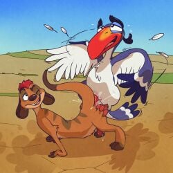 all_fours anal anal_sex arched_back argon_vile ass avian bird blue_body blue_feathers bodily_fluids bucerotiform cum cum_in_ass cum_inside cum_on_butt disney duo erection feathers feet flapping from_behind_position fur genital_fluids genitals hair herpestid hi_res hornbill looking_pleasured male male/male male_penetrated male_penetrating male_penetrating_male mammal meerkat one_eye_closed orgasm penetration penis perching_position red_hair sex striped_body striped_fur stripes talons tan_body tan_fur the_lion_king timon toes wings wink zazu_(the_lion_king)