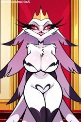 1girls absurd_res ai_generated anthro ass avian beak big_breasts biped bird breasts cleavage clothed clothing demon eyelashes female front_view furry helluva_boss hi_res huge_breasts large_breasts legwear lingerie long_hair looking_at_viewer matriksai milf owl owl_demon red_lingerie red_sclera simple_background smile smiling_at_viewer solo standing stella_(helluva_boss) thick_thighs white_body white_eyes