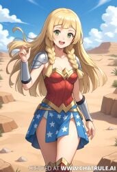 ai_generated armor armored_female blonde_hair desert female lillie_(pokemon) lv99slime pokemon sand wonder_woman wonder_woman_(cosplay) wonder_woman_(series)
