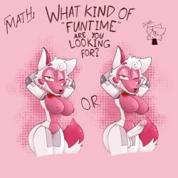 2d_(artwork) 2girls anthro arms_behind_head artist_name big_breasts curvy_body eyeshadow female five_nights_at_freddy's five_nights_at_freddy's:_sister_location fnaf fox fox_ears fox_girl fox_tail funtime_foxy_(fnaf) funtime_foxy_(fnafsl) furry futanari ibispaintx intersex looking_at_viewer mathdrawnk21 one_eye_closed robot rule_63 scott_cawthon seductive seductive_look self_upload text thick_thighs two_tone_body two_tone_fur