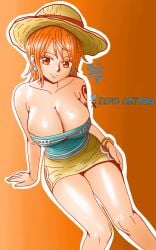 1girls adult adult_female arm_tattoo bare_arms bare_chest bare_hands bare_knees bare_legs bare_shoulders bare_skin bare_thighs blue_fingernails blue_nail_polish blue_nails breasts busty busty_female cleavage closed_mouth_smile collarbone curvaceous curvaceous_body curvaceous_female curvaceous_figure curvaceous_hips curvaceous_thighs curvy curvy_body curvy_female curvy_figure curvy_hips curvy_thighs earrings exposed_arms exposed_chest exposed_legs exposed_shoulders exposed_skin exposed_thighs female female_focus female_only fingernails fingers gradient_background hand_on_hip hand_on_own_hip hand_on_own_thigh hand_on_thigh head_tilt high_resolution highres hourglass_figure knees large_breasts lean_figure looking_at_viewer mature mature_female nail_polish nails nami nami_(one_piece) narrow_waist one_piece orange_background orange_eyebrows orange_eyes orange_eyes_female orange_hair orange_hair_female pre_timeskip short_hair shoulders simple_background sitting slender_body slender_waist slim_waist smile smiley_face smiling smiling_at_viewer smirk solo straw_hat tattoo tattoo_on_arm tattooed_arm teen_girl teenage_girl teenager thick_thighs thighs tilted_head upper_body wide_hips young_female young_woman