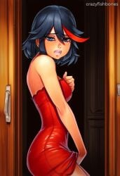 2025 ai_generated artist_name black_hair blue_eyes breasts crazyfishbones female kill_la_kill looking_at_viewer matoi_ryuuko multicolored_hair short_hair solo