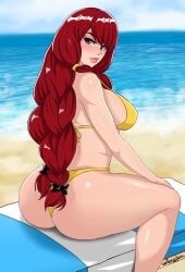 1female 1girls alluring ass background bare_legs bare_thighs big_breasts big_thighs bikini blush breasts calves curvy dragon fairy_tail fairy_tail_100_years_quest female female_focus female_only hair hand_on_knee hand_on_leg huge_breasts human irene_belserion legs light-skinned_female light_skin lips lipstick long_hair looking_at_viewer makeup mature_female mature_woman milf mother pale-skinned_female pale_skin petite ponytail ponytails posing posing_for_the_viewer posing_for_viewer red_eyes red_hair sea senbonzakuraart side_view sitting sitting_on_beach sitting_on_ground solo solo_female solo_focus thick_hips thick_legs thick_thighs thighhighs thighs voluptuous voluptuous_female voluptuous_milf wide_hips yellow_bikini