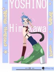 ass blue_eyes blue_hair breasts_visible_through_clothing cat_ears cat_tail cosplay date_a_live himekawa_yoshino jojo_pose legs perspective sheong_wong