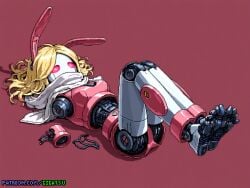ai_generated amputated_arm amputee android android_girl barefoot blonde_hair bunny_ears feet foot_fetish foot_focus gigatsu pixel_art robot robot_girl soles toes